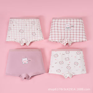 Kids Paradise 4 Pcs Cotton Boxer Panties – Soft Cartoon Underwear Set for Kids Girls 1-12 Years Old