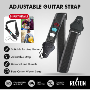 Rixton Adjustable Guitar Strap Black with 3 Plectrums Guitar Pick Holders PU Leather Ends Acoustic Guitar Bass Strap Belt(Guitar Strap With Pick Holder)