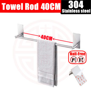3M Self Adhesive Towel Rail Rack 40CM 55CM 70CM Bathroom Single Towel Bar Towel Rod Stick on Wall Towel Hanger Brushed SUS 304 Stainless Steel Towel Holder No Drilling Rail Rack for Kitchen and Bathroom