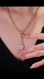 BELLUX 925 Silver Synthetic Zircon White Diamond Emerald Cut Y-shaped Chain Fashion Gold Necklace for Women