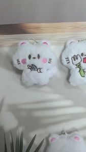 Kawaii Cartoon Cat Plush Keychain Bag Charm with Bead Chain Soft Fluffy Cat Plush Doll Pendant Backpack Clothing Decor Gift