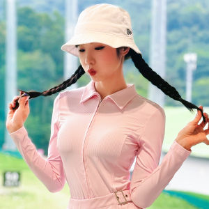 กางเกงเล่นกอล์ฟใหม่สำหรับผู้หญิงในฤดูใบไม้ร่วงและฤดูหนาวเสื้อยืดแขนยาวมีซิปรูดกระดุมที่มีดีไซน์ไฮเอนด์สวยและทันสมัยคุณภาพสูงใส่สบายกระโปรงชุดกีฬาสีชมพูอ่อนและสดใส