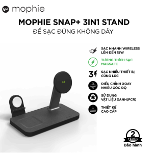 Đế sạc mophie Snap+ 3in1 Stand sạc cùng lúc 3 thiết bị - Bảo hành 2 năm 1 đổi 1 - Hàng chính hãng