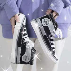 IDEALIFESHOES Sepatu Wanita Sneakers Import Korea cewek High Top Kanvas Warna pink Hitam putih murah
