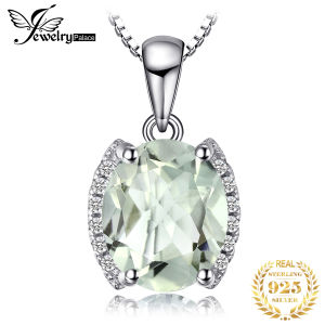 JewelryPalace 925 Sterling Silver Pendant Necklace for Women No Chain Oval 1.7ct Natural Green Amethyst Fashion Fine Jewelry Choker