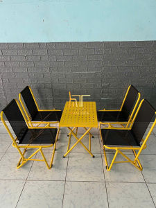 Bộ Bàn Ghế Gấp Gọn Sắt Sơn Tĩnh Điện Combo 4 Ghế Lò Xo 1 Bàn Xếp CNC Chữ Nhật CV