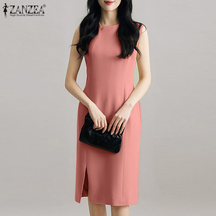 Zanzea Korean Style Womens Elegant Sleeveless Front Split Sundress