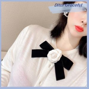 Ditur New Fabric Camellia Flower Brooch Velvet Bow Tie Ladies College Style Shirt Collar Pins Vintage Wedding Party Brooches For Women