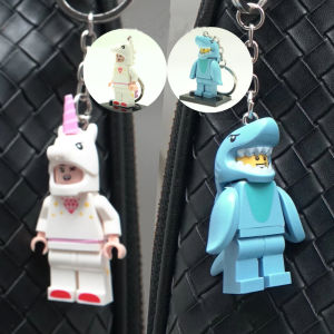 2 Pcs Couple Keychain Minifigure Shark & Unicorn Gantungan Kunci Tas Sekolah Gantungan Kunci Couple