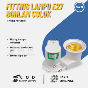 steker colokan listrik / Fitting Colokan Saklar Tempat Colok Lampu Kamar Tidur Tombol Switch On Off E27 Portable EU Plug 250V