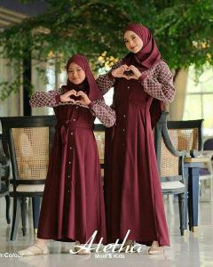 Gamis Couple Ibu dan Anak Cewek Aletha Couple Dress Mom and Kids CB Crinkle Airflow Mix Brukat