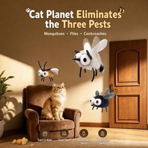 HOTOTO Touch Activated Flapping Insect Toy Rechargeable Fly/roach Shape Interactive Cat Toy Hangable Simulated Mosquito Electric Cat Toys Indoor Cats