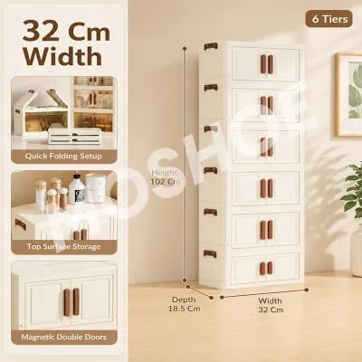 MOSHOE Foldable Storage Cabinet Durabox Multi-Layer Stackable With Magnetic Doors For Kitchen Bedroom Clothes Toys