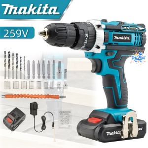 สว่านไร้สาย Makita ชุดบล็อกแบตไร้สาย สว่านแบตเตอรี่และบล็อกไฟฟ้าแบต เจาะไม้ ปูน โลหะ งานช่างทั่วไป พกพาง่าย ใช้งานสะดวก พร้อมคู่มือครบทุกขั้นตอน