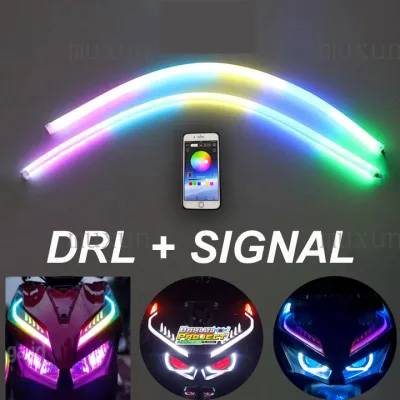 12V 2 Buah DRL Mobil Sepeda Motor Lampu LED Siang Hari Kontrol Aplikasi Fleksibel RGB Aliran Simfoni Lampu Sinyal Belok Strip Lampu Mobil Lampu Hias