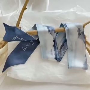 Reben Rambut 国风水墨油画细窄长丝巾 Chinese Ink Painting Skinny Scarf 绑发发带马尾飘带编发丝带领巾 Hair Scarf Accessories