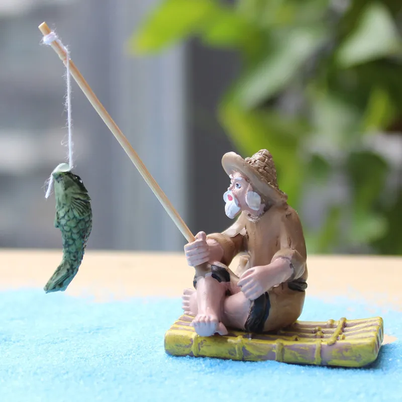 Garden Fisherman Statue Resin Fishing Boy Sculpture Decorative Yard Fishing  Child Figurine 2pcs