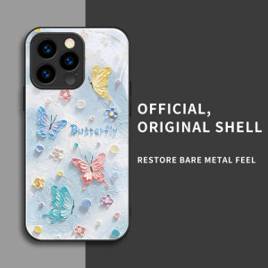 สำหรับ Apple iPhone 16 15 14 13 12 11 X 8 7 6Pro Max Plus เคสศัพท์กันตกลายผีเสื้อสีน้ำมัน บุคลิกภาพทันสมัย