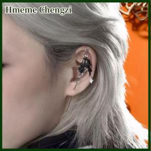 Hmeme 1Pc Gothic Dark Irregular Black Bird Cross Rose Pendant Earring Elegant Fashion Dangle Stud Earrings Womens Halloween Jewelry