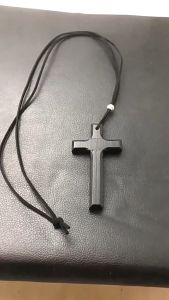 MaxPlus Wooden Cross Necklace On Leather Cord For Pendant In Black Brown Tone Jewelry