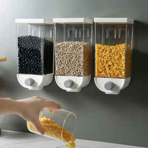 JustLiving Food Storage Container ABS Wall-Mounted Press Type Grain Storage Box Sealed Cereal Dispenser Rice Barrel Tank