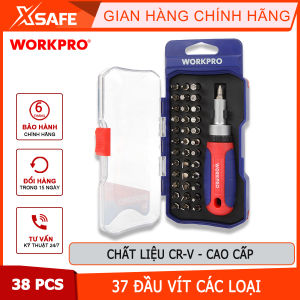 Bộ tua vít 38 cái gồm (1 cây tua vít chính xác 37 đầu vít các loại: hoa khế dẹt kiểu nhật lục giác) thép hợp kim CR-V Workpro - WP200517