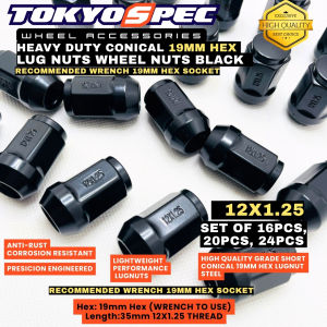 TOKYOSPEC Conical BLACK 19mm Hex Lug Nuts Set of 16pcs 20pcs 24pcs Automotive Wheel Accessories