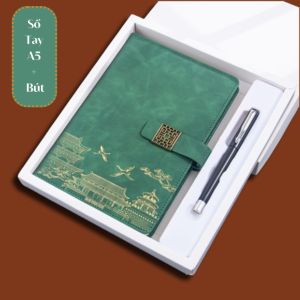 Combo set quà tặng - Quà tốt nghiệp sổ tay họa tiết Á Đông và bút kèm hộp túi