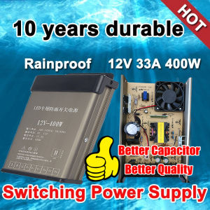 Rainproof Switching Power Supply 220V Input DC 12V 33A Output 400W With Fan for LED Lights Letters Signage Maker Advertising Lightbox CCTV Camera Motor Transformer Adapter Switching