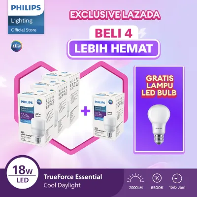 [GRATIS LAMPU] Philips Lampu LED Paket Philips Lampu LED Paket Lampu Lebih Cuan Beli 4 Lebih Hemat Radiantline Trueforce 18W 6500k Putih GRATIS Lampu LED Bulb