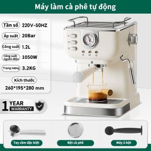 Máy pha cà phê espresso bán tự động Áp suất 20 Bar1050W đồng hồ đo nhiệt độ