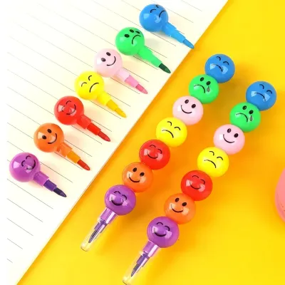 Pensil Tulis - Pensil Warna Susun Rainbow – 7 Warna dalam 1 Set Motif Emoji Lucu