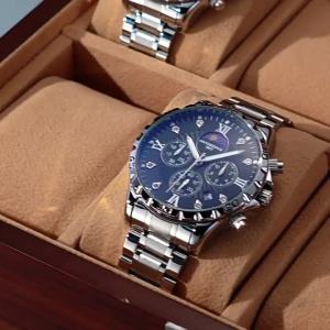 TikTok hit product Rui Zhi Yuan mens solid steel strap watch Fashionable and high-end waterproof quartz watch for men