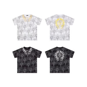 เสื้อยืดแขนสั้นพิมพ์ลายพระพุทธรูปทรงครอปแขนสั้นทรงหลวมๆ ของแบรนด์ Chrome Hearts เทรนด์ใหม่