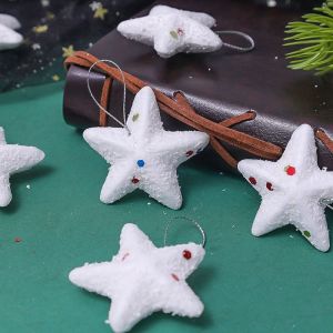 XYAX 6Pcs/set Cute Christmas White Foam Balls Plastic Round Christmas Balls Pendants Christmas Tree Ornament Star Xmas Star Hanging Ornaments Party Supplies