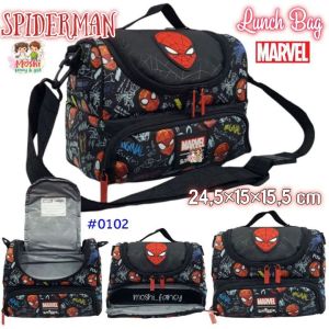 Lunch Bag Double Decker Impor Motif Spiderman / Lunch Bag Karakter Spiderman Tali Panjang / Tas Makan Spiderman Selempang