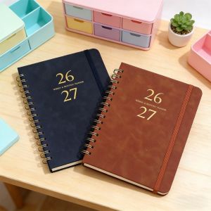 GORGE PU Leather 2027 Schedule Book A5 Colorful Inner Page Agenda Book Spiral Bound Coil Appointment Book for Student Gift