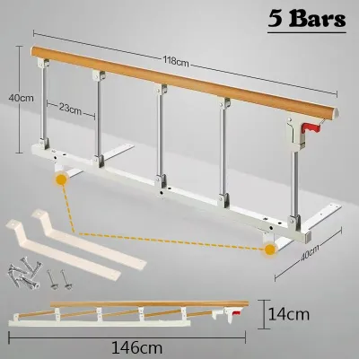 One-click lift！bed rail Aluminum alloy No-drill installation 4/6 grid options bed fence bedside rail