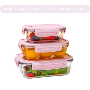 3Pcs/Set Microwave Safe Glass Lunch Box Food Storage Glass Container Bekas Makan Siang Kaca