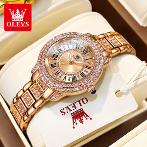 OLEVS OLEVS 9943 Luxury All Diamond Original Quartz Watch for Women Elegant Rose Gold Stainless Steel Waterproof Ladies Wrist Watches