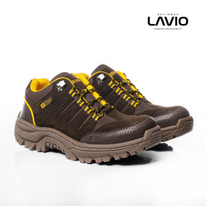 Lavio EXO LOW Booster Mood Safety Boots Kulit Sintetis Olahraga Outdoor - Warna Coklat/Biru Abu-abu