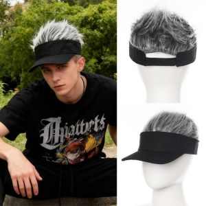DOUCAI Silvery-Gray Mens Headband Wig Natural-Looking Hairstyle Soft Synthetic Spiky Wig Fashion Accessory Stretch Headband Black Visor Cap Hairpiece for Daily