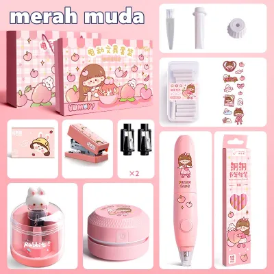 Electric Stationery Set / Set Alat Tulis Elektrik Rautan Penghapus Vacuum Pensil 12 In 1