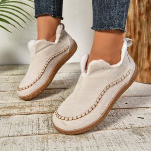 SHUNAICHI Cross-border winter new large-size round head thick-soled velvet sewn shoes snow boots spot womens temu popular womens cotton shoes