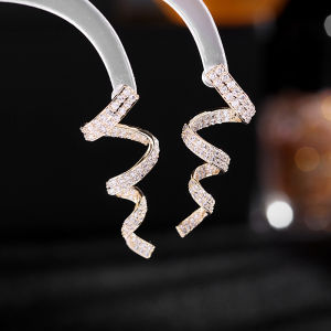 SEQUITO Unique Dancing Party Jewelry Shiny AAA Cubic Zirconia Setting Gold Color Wave Drop Long Dangle Earrings for Temperamental Women SE469