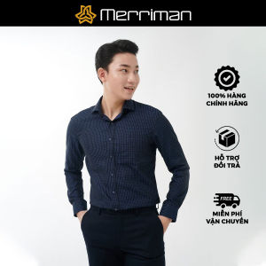 MERRIMAN SALE - Áo Sơ Mi MERRIMAN Tay Dài Màu Xanh Navy  Họa Tiết Caro Form Slim Fit - Lai Bầu