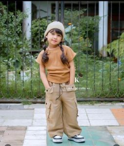 Kulot Cargo Anak Perempuan Model Tali Catton Twill 5-13 Tahun / Celana Cargo Panjang Anak Tanggung