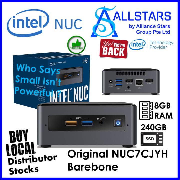 (ALLSTARS : We are Back / NUC PROMO) Best suited for Basic / Office Use Intel NUC 7 Essential Mini PC CJYHN / NUC7CJYHN / BOXNUC7CJYHN Barebone Mini PC + 8GB DDR4 SODIMM + 240GB SSD (Intel J4005 / WiFi-AC / Bluetooth 5.0 / Gigabit LAN / No Sound / No MIC)
