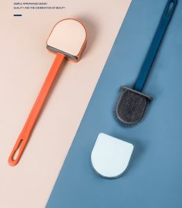 NEW BATHROOM TOILET BOWL SILICONE BRUSH AND HOLDER SET DEEP CLEANING SILICONE TOILET BOWL BRUSH WALL TOILET WAND NO SLIP LONG HANDLE SOFT SILICONE BRISTLE CLEAN TOILET CORNER EASILY