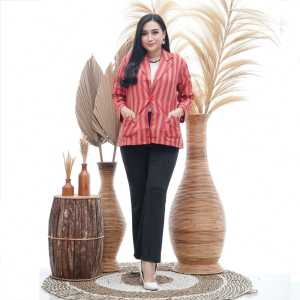 bisa cod blazer lurik wanita unik terbaru tenun atbm bukan sablon jass perempuan baju kantor atasan cardigan 2024